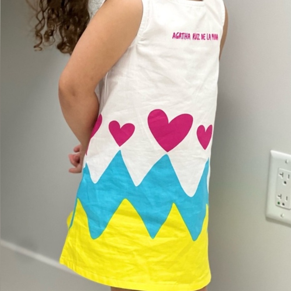 Agatha Ruiz de la Prada Kids Heart Dress - White, Pink, Blue, Yellow